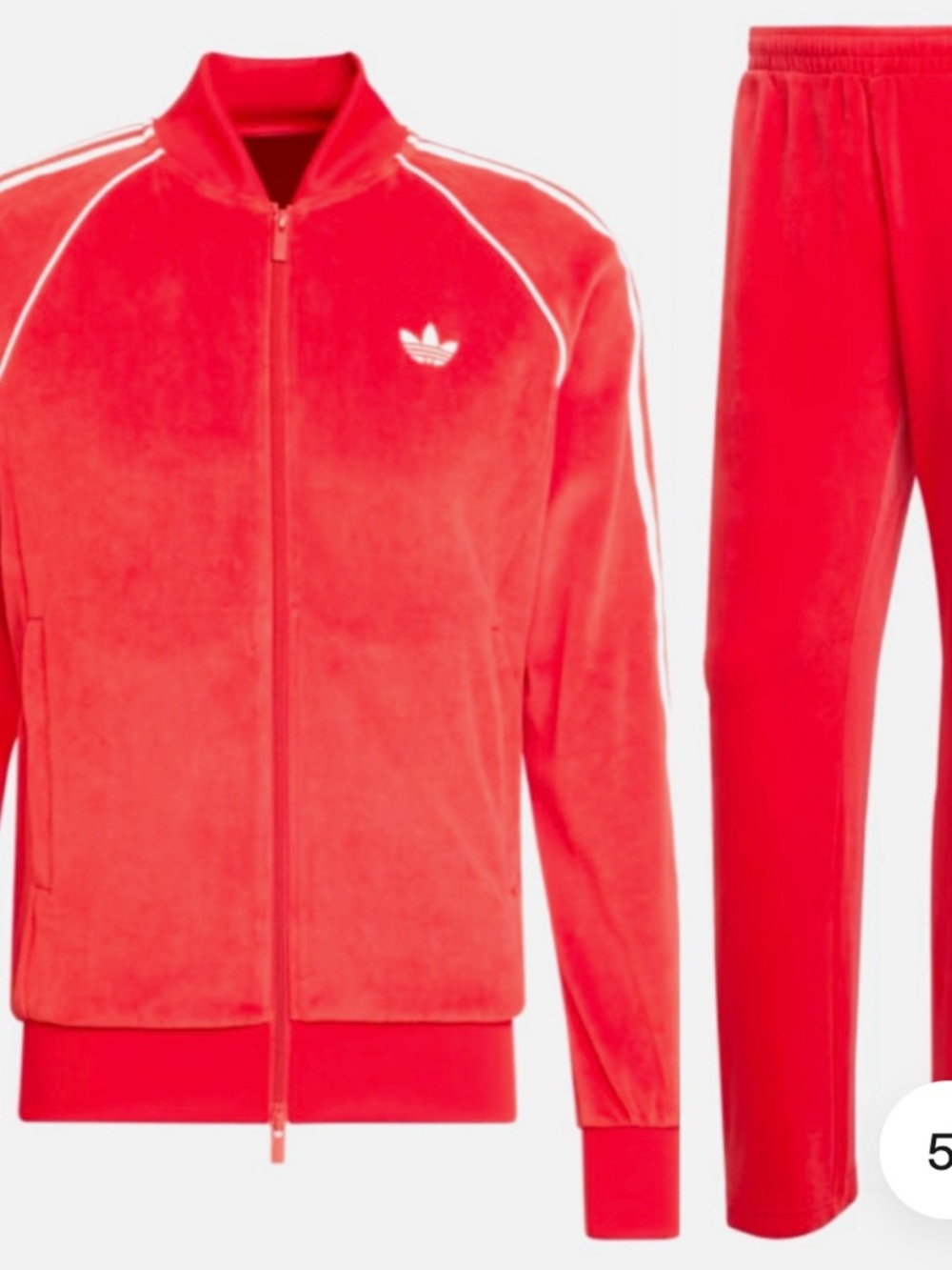 adidas Red Velour Tracksuit with White Accents